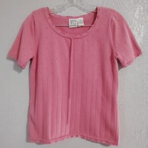 Field FG Gear Women's M Pink Short Sleeve Top Crocheted Trim Neck & Sleeves